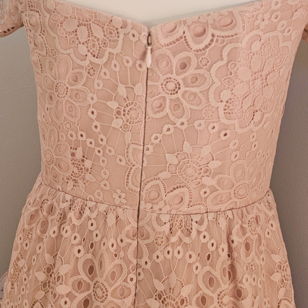Dress The Population Blush Pink Lace Eyelets Tiered Short Sleeves Midi Dress - Picture 6 of 10